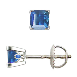18K White Gold Scrollwork Stud Earrings : 0.75 cttw Blue Sapphires