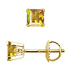 Scrollwork Style Princess Yellow Sapphire Stud Earrings, 4 Prongs - 18K Yellow Gold
