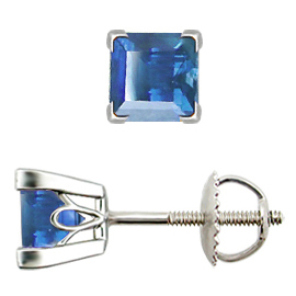 18K White Gold Scrollwork Stud Earrings : 1.00 cttw Blue Sapphires