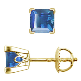 18K Yellow Gold Scrollwork Stud Earrings : 1.00 cttw Blue Sapphires