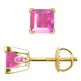18K Yellow Gold Scrollwork Stud Earrings : 1.00 cttw Pink Sapphires