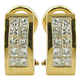 18K Yellow Gold Hoop Earrings : 1.10 cttw Diamonds