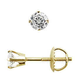 14K Yellow Gold  Crown Style Stud Earrings : 0.10 cttw Diamonds