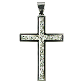 18K White Gold Cross Pendant : 1.20 cttw Diamonds