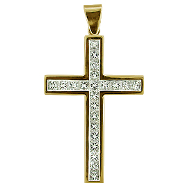 18K Yellow Gold Cross Pendant : 1.20 cttw Diamonds