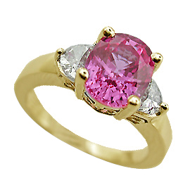18K Yellow Gold Three Stone Ring : 2.50 cttw Sapphire & Diamonds