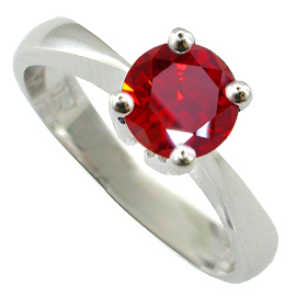 18K White Gold Solitaire Ring : 1.00 ct Ruby