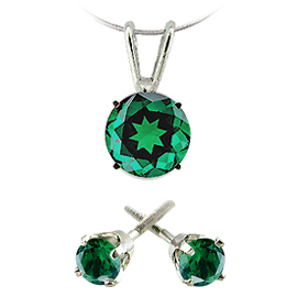 Christmas Gift Pack : Set of 3/4 cttw Emerald Pendant and Stud Earrings