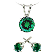 14k White Gold 3/4 cttw Emerald Pendant and Stud Earrings
