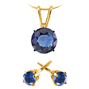 14k Yellow Gold 1/2 cttw Sapphire Pendant and Stud Earrings