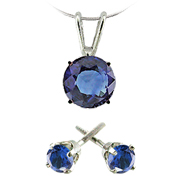 14k White Gold 3/4 cttw Sapphire Pendant and Stud Earrings