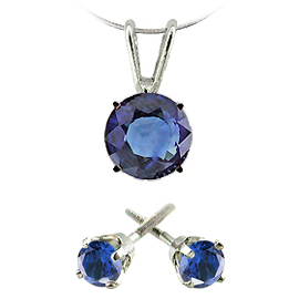 Christmas Gift Pack : Set of 3/4 cttw Sapphire Pendant and Stud Earrings