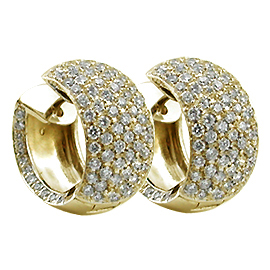 18K Yellow Gold Hoop Earrings : 2.80 cttw Diamonds