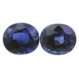 3.44 cttw Pair of Oval Sapphires : Deep Rich Blue
