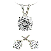 14k White Gold 1/2 cttw Diamond Pendant and Stud Earrings