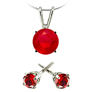 14k White Gold 1/2 cttw Ruby Pendant and Stud Earrings