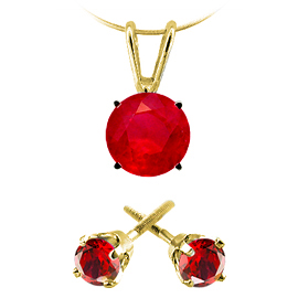 Christmas Gift Pack : Set of 3/4 cttw Ruby Pendant and Stud Earrings