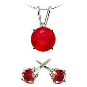 14k White Gold 3/4 cttw Ruby Pendant and Stud Earrings