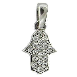 18K White Gold  "Hamsa"  Hand of Fatima Pendant : 0.08 cttw Diamonds