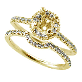 18K Yellow Gold Wedding Band Set : 0.45 cttw Diamonds