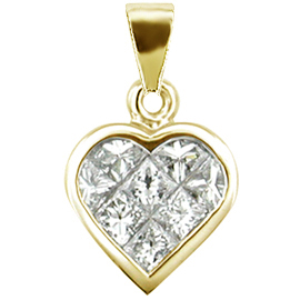 18K Yellow Gold Heart Pendant : 0.60 cttw Diamonds, Invisible Setting