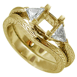 18K Yellow Gold Wedding Band Set : 0.40 cttw Diamonds