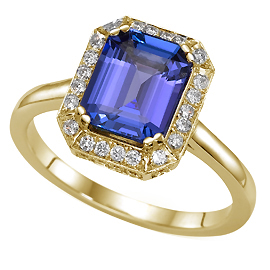 18K Yellow Gold Multi Stone Ring : 2.80 cttw Tanzanite & Diamonds