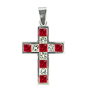 18K White Gold Cross Pendant : 1.87 cttw Diamonds & Rubies
