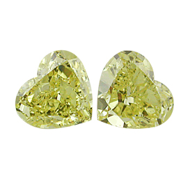 1.40 cttw Pair of Heart Shape Diamond : Fancy Yellow / SI1