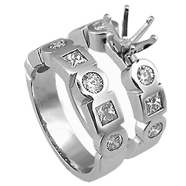 18K White Gold Wedding Band Set : 1.52 cttw Diamonds