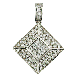 18K White Gold Drop Pendant : 1.65 cttw Diamonds