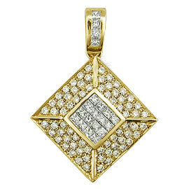 18K Yellow Gold Drop Pendant : 1.65 cttw Diamonds