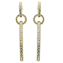 18K Yellow Gold Hoop Earrings : 2.75 cttw Diamonds