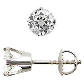 14K White Gold Crown Style Stud Earrings : 1.25 cttw Diamonds