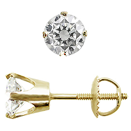 14K Yellow Gold Crown Style Stud Earrings : 1.25 cttw Diamonds