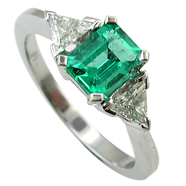 18K White Gold Three Stone Ring : 1.15 cttw Emerald & Diamonds