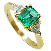 18K Yellow Gold 1.15cttw Emerald & Diamond Ring