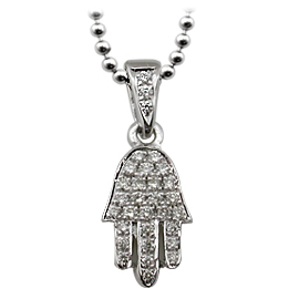 18K White Gold "Hamsa" Drop Pendant : 0.22 cttw Diamonds