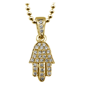 18K Yellow Gold "Hamsa" Drop Pendant : 0.22 cttw Diamonds