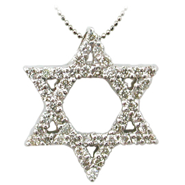 18K White Gold Star of David Pendant : 0.24 cttw Diamonds