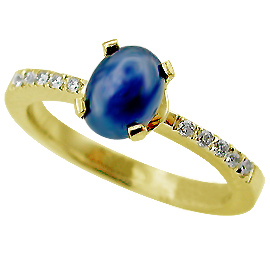 14K Yellow Gold Multi Stone Ring : 1.10 cttw Sapphire & Diamonds