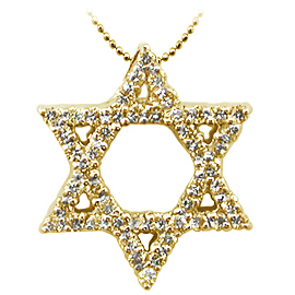 18K Yellow Gold Star of David Pendant : 0.24 cttw Diamonds