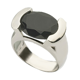 14K White Gold  Kabbalah Ring : Black Tourmaline