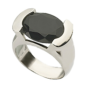 14K White Gold Black Tourmaline Kabbalah Ring