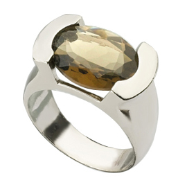 14K White Gold  Kabbalah Ring : Smoky Quartz