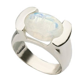 14K White Gold  Kabbalah Ring : Moonstone