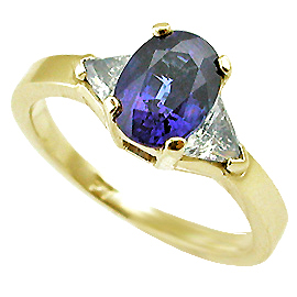 18K Yellow Gold Three Stone Ring : 2.00 cttw Sapphire & Diamonds