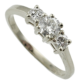 18K White Gold Three Stone Ring : 0.60 cttw Diamonds