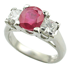 18K White Gold Three Stone Ring : 1.50 cttw Rubies & Diamonds