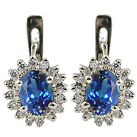 14K White Gold Hoop Earrings : 2.25 cttw Sapphires & Diamonds
